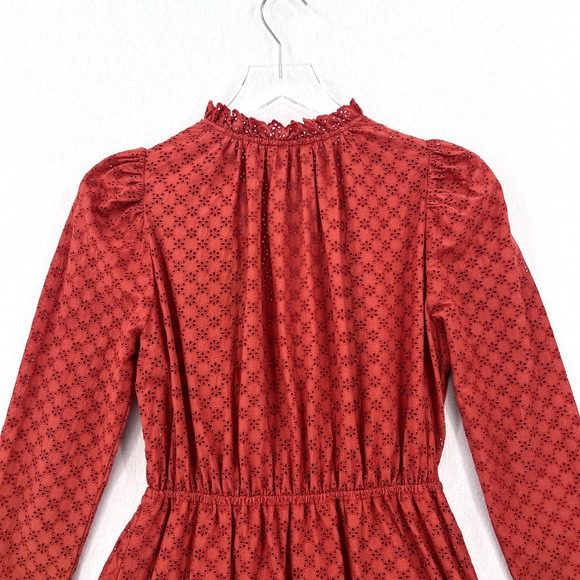 ULLA JOHNSON Dress Womens 2 Umber Red Josette Broderie Anglaise Eyelet Cotton - Picture 8 of 16